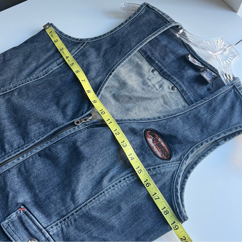 Harley Davidson Denim Zip Blue Motorcycle Patch Vest Large - Picture 7 of 8
